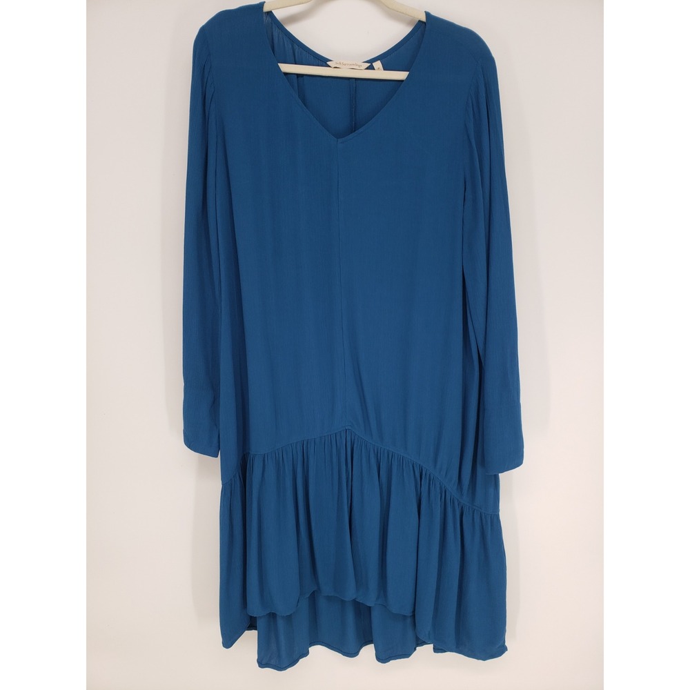 Soft Surroundings Ruffle Hem Tunic Dress Womens Sz Medium Teal Blue Long Sleeve
